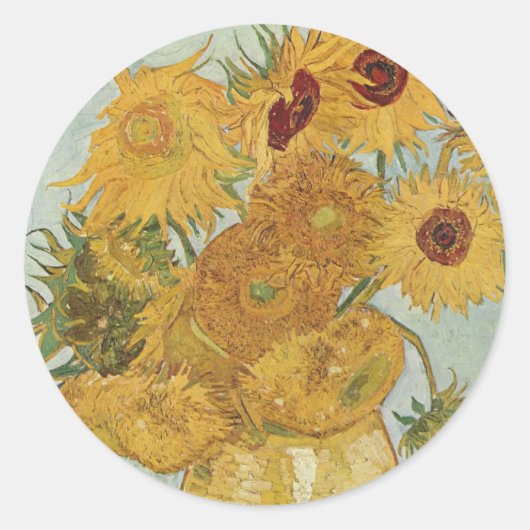 Vase met 12 zonnebloemen Vincent Van Gogh Ronde Sticker (Voorkant)