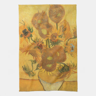 Vase met 15 zonnebloemen door Vincent van Gogh Theedoek