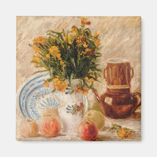 Vase met bloemen, Coffepot en Fruit, van Gogh Magneet (Voorkant)
