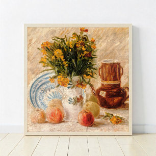 Vase met bloemen, Coffepot en Fruit, van Gogh Poster