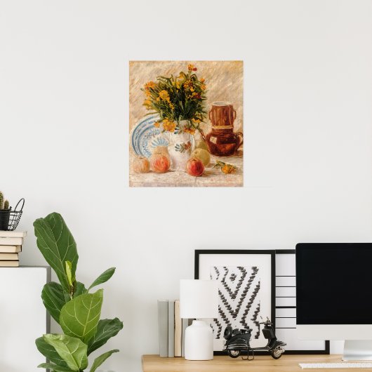 Vase met bloemen, Coffepot en Fruit, van Gogh Poster (Thuiskantoor)