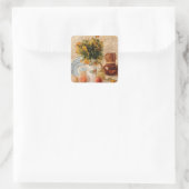 Vase met bloemen, Coffepot en Fruit, van Gogh Vierkante Sticker (Tas)