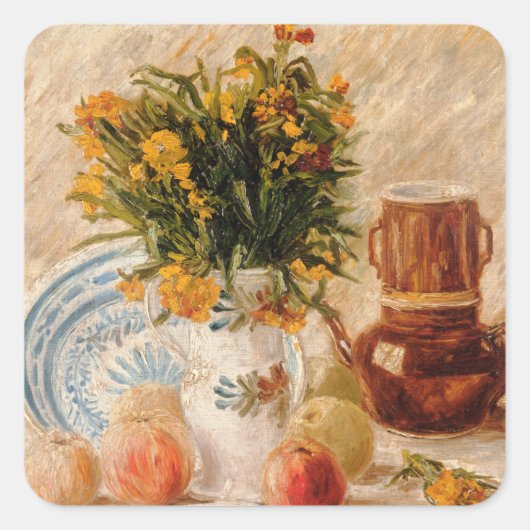 Vase met bloemen, Coffepot en Fruit, van Gogh Vierkante Sticker (Voorkant)