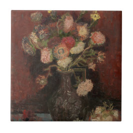 Vase met Chinese Asters en Gladioli door Van Gogh Tegeltje