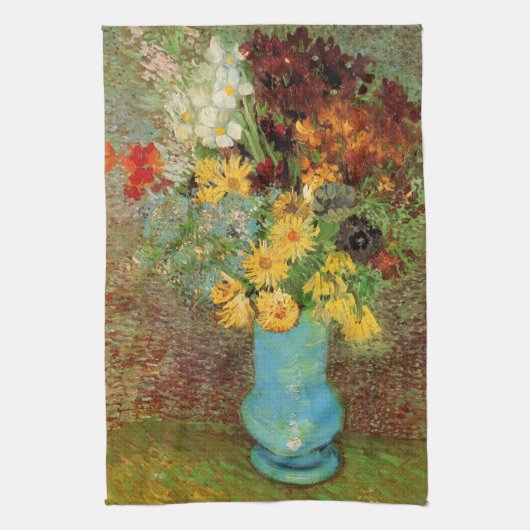 Vase met Daisies en Anemones door Vincent van Gogh Theedoek (Verticaal)