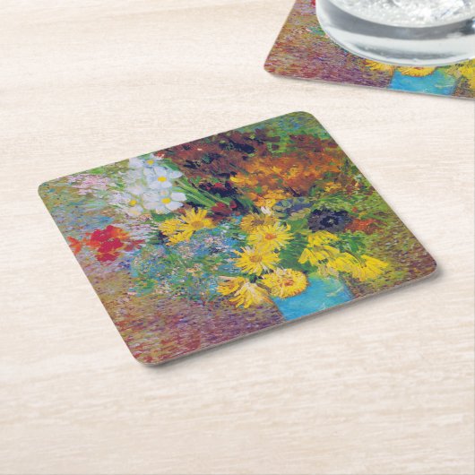 Vase met Daisies en Anemones, Van Gogh Kartonnen Onderzetters (Schuin)