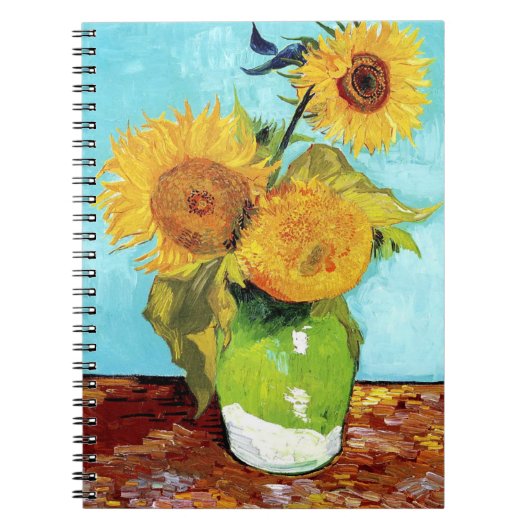 Vase met drie zonnebloemen (1888) Van Gogh spiraal Notitieboek (Voorkant)