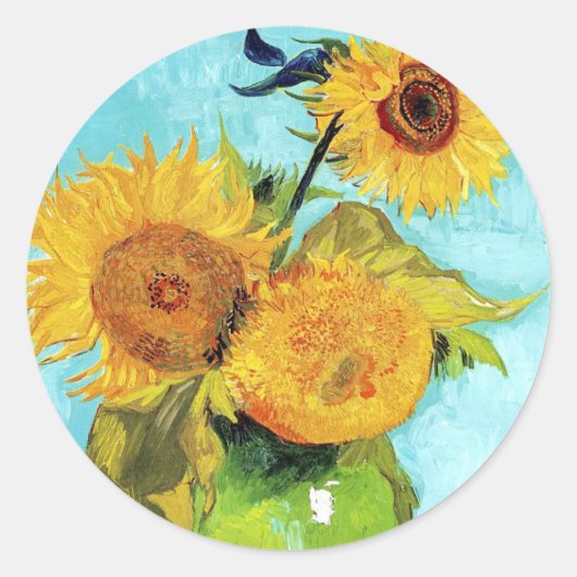 Vase met drie zonnebloemen (1888) Vincent Van Gogh Ronde Sticker (Voorkant)
