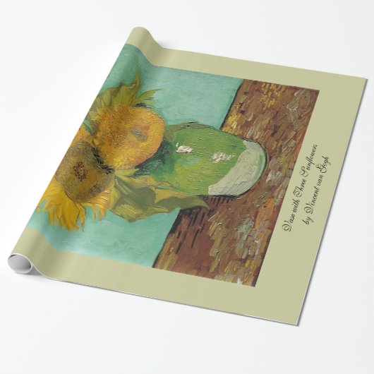 Vase met drie zonnebloemen door Vincent van Gogh. Cadeaupapier (Uitgerold)