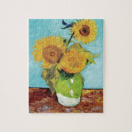 Vase met drie zonnebloemen door Vincent Van Gogh Legpuzzel