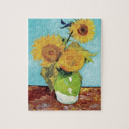Vase met drie zonnebloemen door Vincent Van Gogh Legpuzzel (Verticaal)