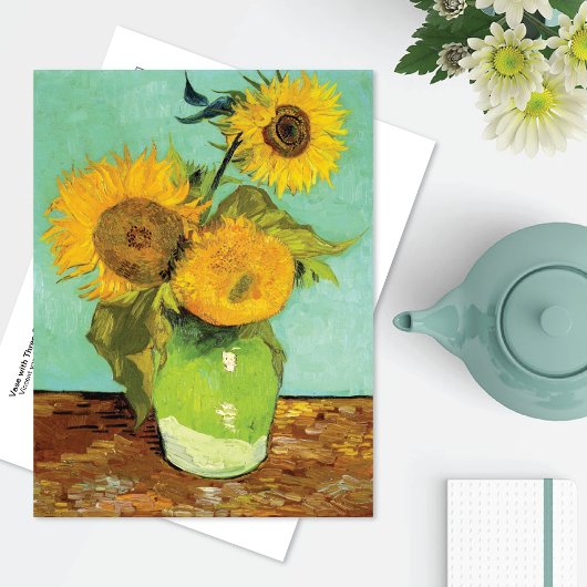 Vase met drie zonnebloemen Vincent van Gogh Briefkaart