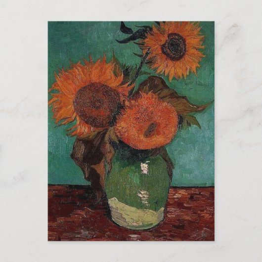 Vase met drie zonnebloemen, Vincent van Gogh Briefkaart (Voorkant)