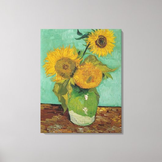 Vase met drie zonnebloemen, Vincent van Gogh Canvas Afdruk (Voorkant)