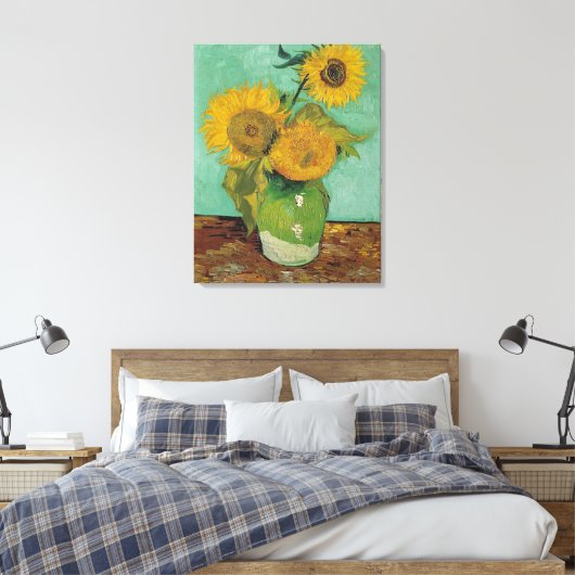 Vase met drie zonnebloemen, Vincent van Gogh Canvas Afdruk (Insitu (Slaapkamer))