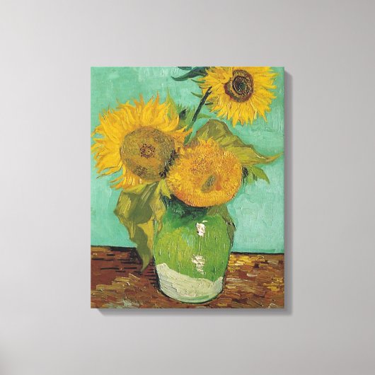 Vase met drie zonnebloemen, Vincent van Gogh Canvas Afdruk (Voorkant)