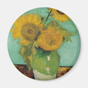 Vase met drie zonnebloemen, Vincent van Gogh Magneet