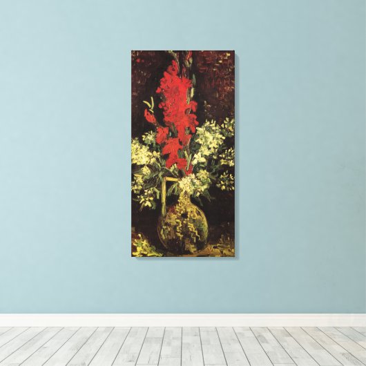 Vase met Gladioli, anjers van Vincent van Gogh Canvas Afdruk (Insitu (Houten vloer))