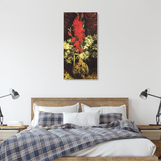 Vase met Gladioli, anjers van Vincent van Gogh Canvas Afdruk (Insitu (Slaapkamer))