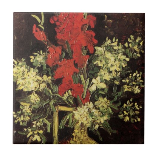Vase met Gladioli, anjers van Vincent van Gogh Tegeltje (Voorkant)