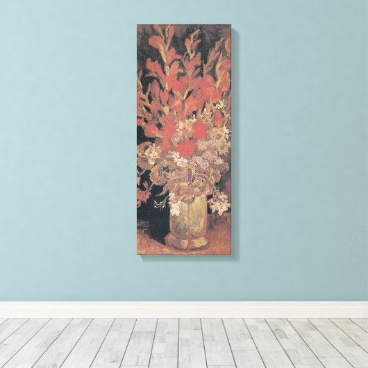 Vase met Gladioli en anjers door Van Gogh Canvas Afdruk (Insitu (Houten vloer))