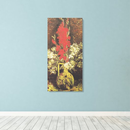 Vase met Gladioli en anjers door Von Gogh Canvas Afdruk (Insitu (Houten vloer))