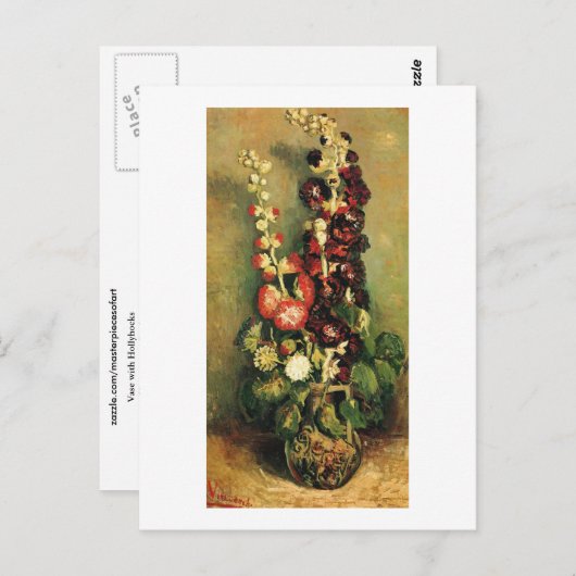 Vase met Hollyhocks (F235) Van Gogh Fine Art Briefkaart (Voorkant / Achterkant)