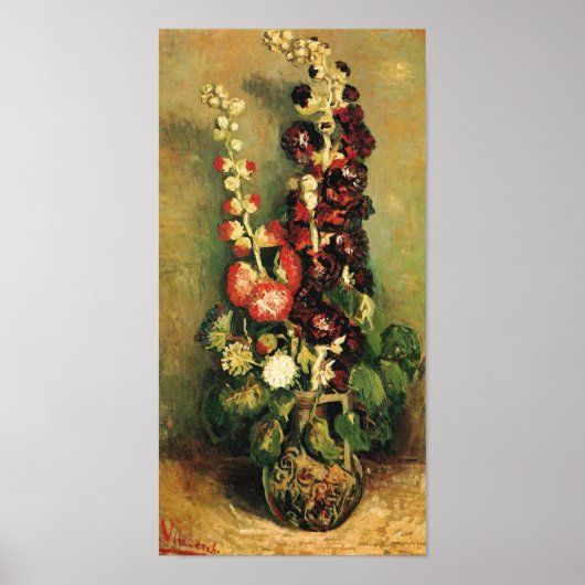 Vase met Hollyhocks (F235) Van Gogh Fine Art Poster (Voorkant)