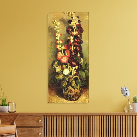 Vase met Hollyhocks van Vincent van Gogh Canvas Afdruk (Insitu (Woonkamer))