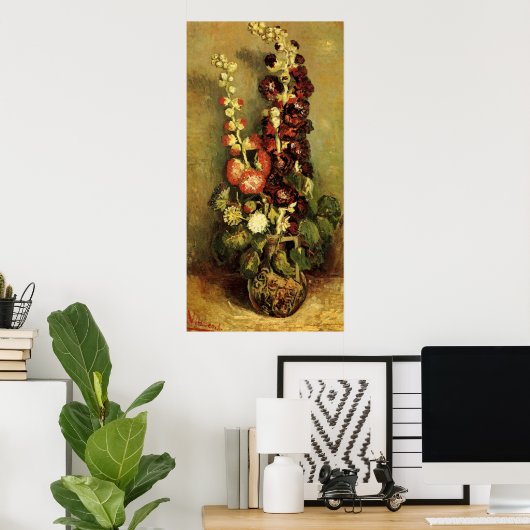 Vase met Hollyhocks van Vincent van Gogh Poster (Thuiskantoor)