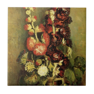 Vase met Hollyhocks van Vincent van Gogh Tegeltje
