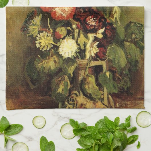 Vase met Hollyhocks van Vincent van Gogh Theedoek (Gevouwen)