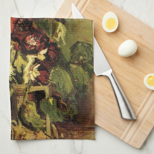 Vase met Hollyhocks van Vincent van Gogh Theedoek (Quarter Fold)