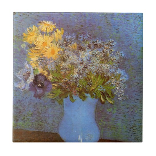 Vase met Lilacs en Daisies door Vincent van Gogh Tegeltje (Voorkant)