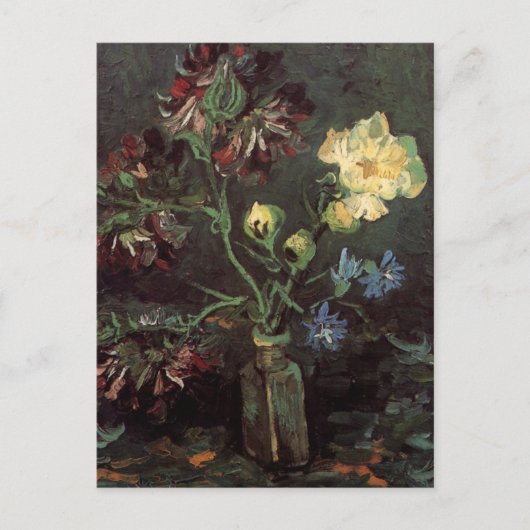 Vase met Myosotis en Peonies door Vincent van Gogh Briefkaart (Voorkant)