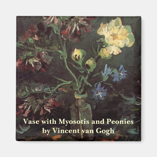 Vase met Myosotis en Peonies door Vincent van Gogh Magneet (Voorkant)