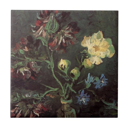 Vase met Myosotis en Peonies door Vincent van Gogh Tegeltje (Voorkant)