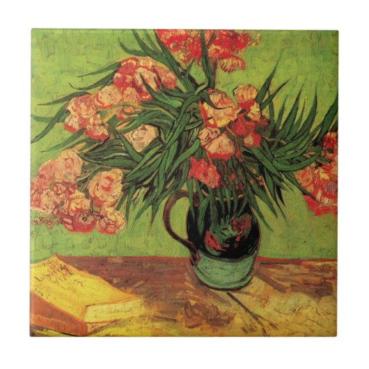 Vase met Oleanders en Boeken door Vincent van Gogh Tegeltje (Voorkant)