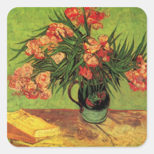 Vase met Oleanders en Boeken door Vincent van Gogh Vierkante Sticker