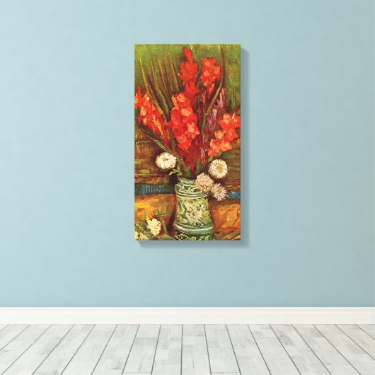Vase met Red Gladioli door Vincent van Gogh Canvas Afdruk (Insitu (Houten vloer))