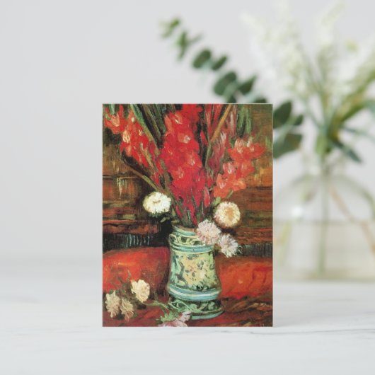 Vase met Red Gladioli, Van Gogh Fine Art Briefkaart (Staand voorkant)