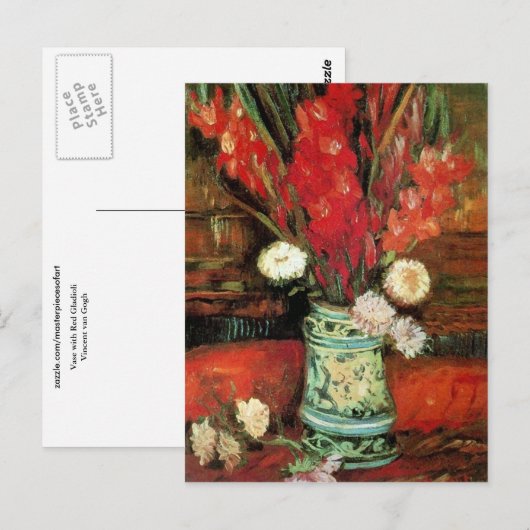 Vase met Red Gladioli, Van Gogh Fine Art Briefkaart (Voorkant / Achterkant)