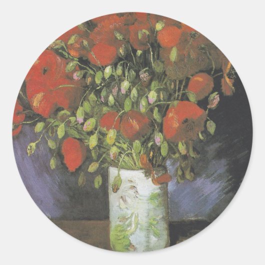Vase met Red Poppies Vincent van Gogh Ronde Sticker (Voorkant)