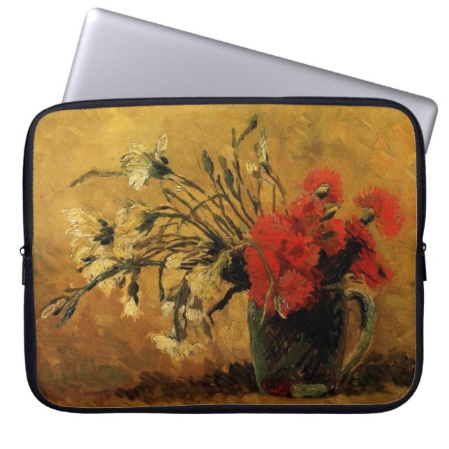 Vase met rode en witte anjers, Van Gogh Laptop Sleeve (Voorkant)