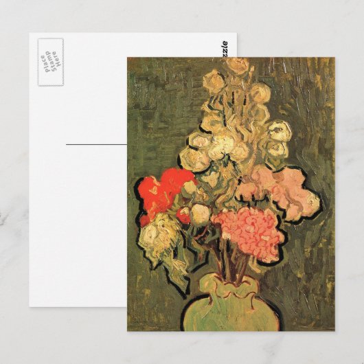 Vase met Roos Mallows door Vincent van Gogh Briefkaart (Voorkant / Achterkant)