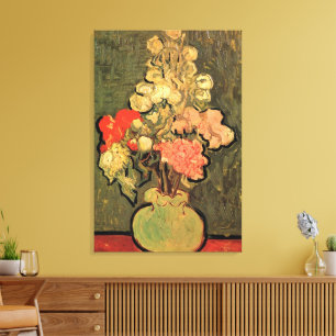 Vase met Roos Mallows door Vincent van Gogh Canvas Afdruk