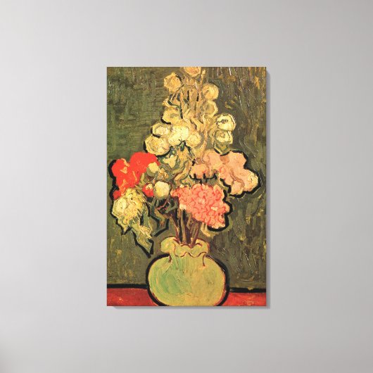 Vase met Roos Mallows door Vincent van Gogh Canvas Afdruk (Voorkant)