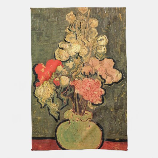 Vase met Roos Mallows door Vincent van Gogh Theedoek (Verticaal)