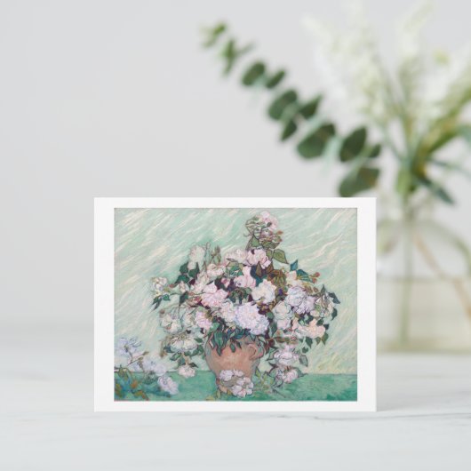 Vase met roze rozen, Van Gogh Briefkaart (Staand voorkant)