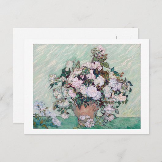 Vase met roze rozen, Van Gogh Briefkaart (Voorkant / Achterkant)